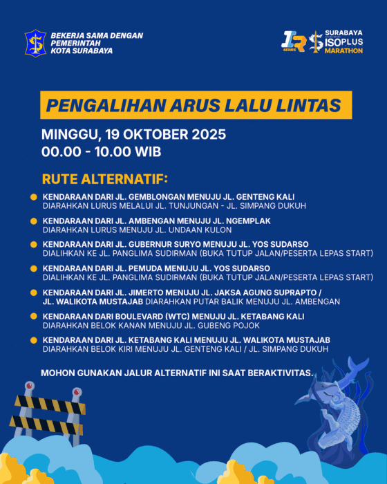 ISOPLUS Marathon Surabaya 2025: Rute Ditutup, Pelari Gaspol, Pengendara Wajib Muter Arah!