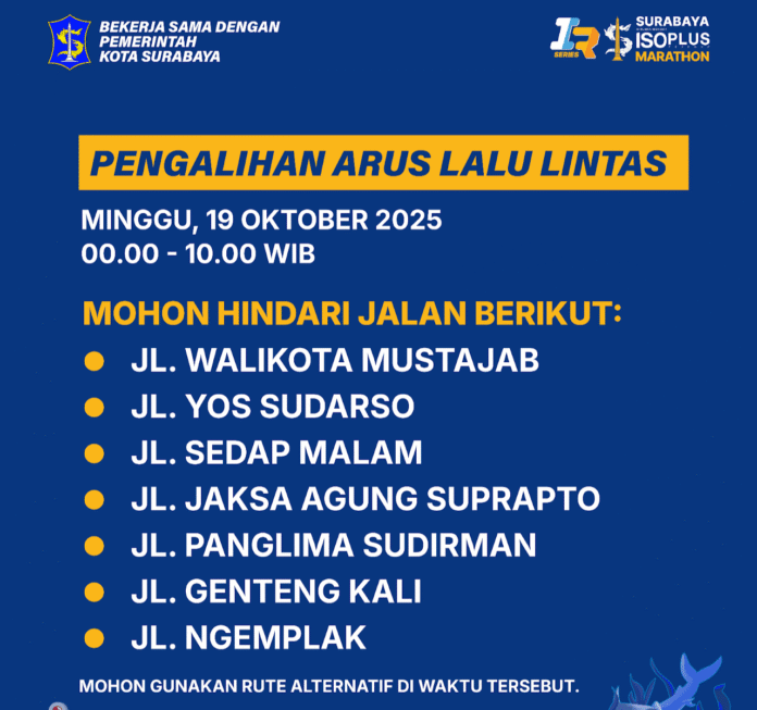 ISOPLUS Marathon Surabaya 2025: Rute Ditutup, Pelari Gaspol, Pengendara Wajib Muter Arah!