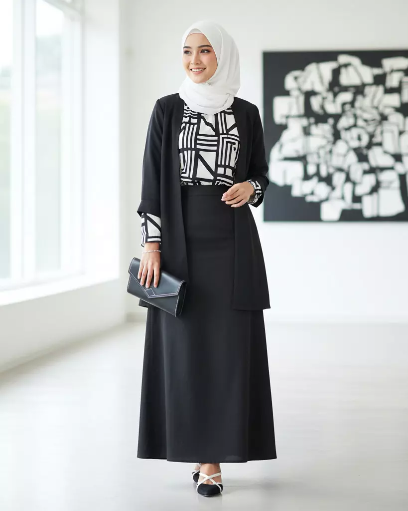 10+ Ide OOTD Lebaran Monokrom Hitam-Putih yang Auto Chic Sepanjang Hari