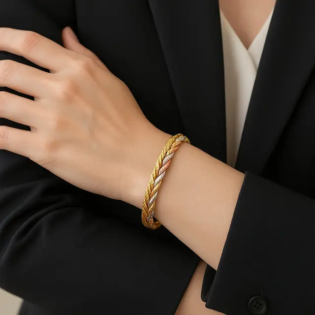7 Gelang Emas Twist 3 Warna yang Bikin Gaya Kantoran Auto Naik Kelas
