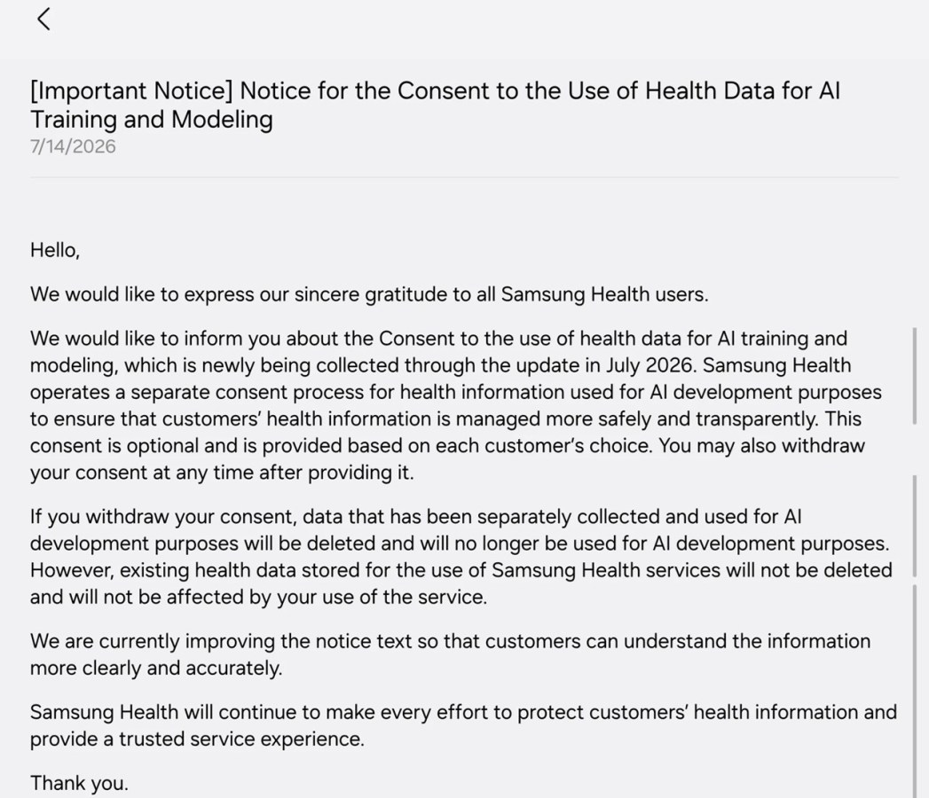 Samsung Jelaskan Privasi Data AI di Samsung Health