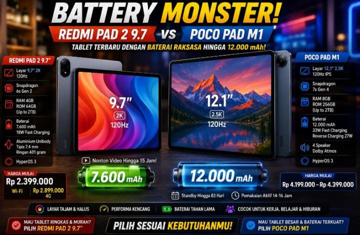 Redmi Pad 2 vs POCO Pad M1: Tablet Layar 120Hz Mana yang Lebih Worth It?
