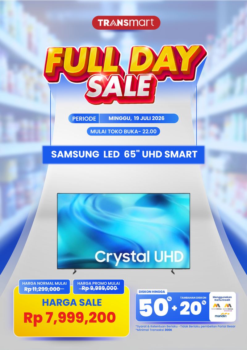 Smart TV 65 Inch Diskon Rp 3 Jutaan di Transmart Full Day Sale
