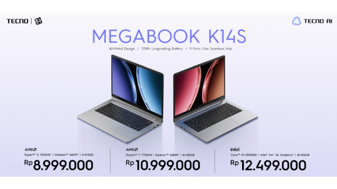 TECNO MEGABOOK K14S: Laptop AI Tipis Serius untuk Produktivitas