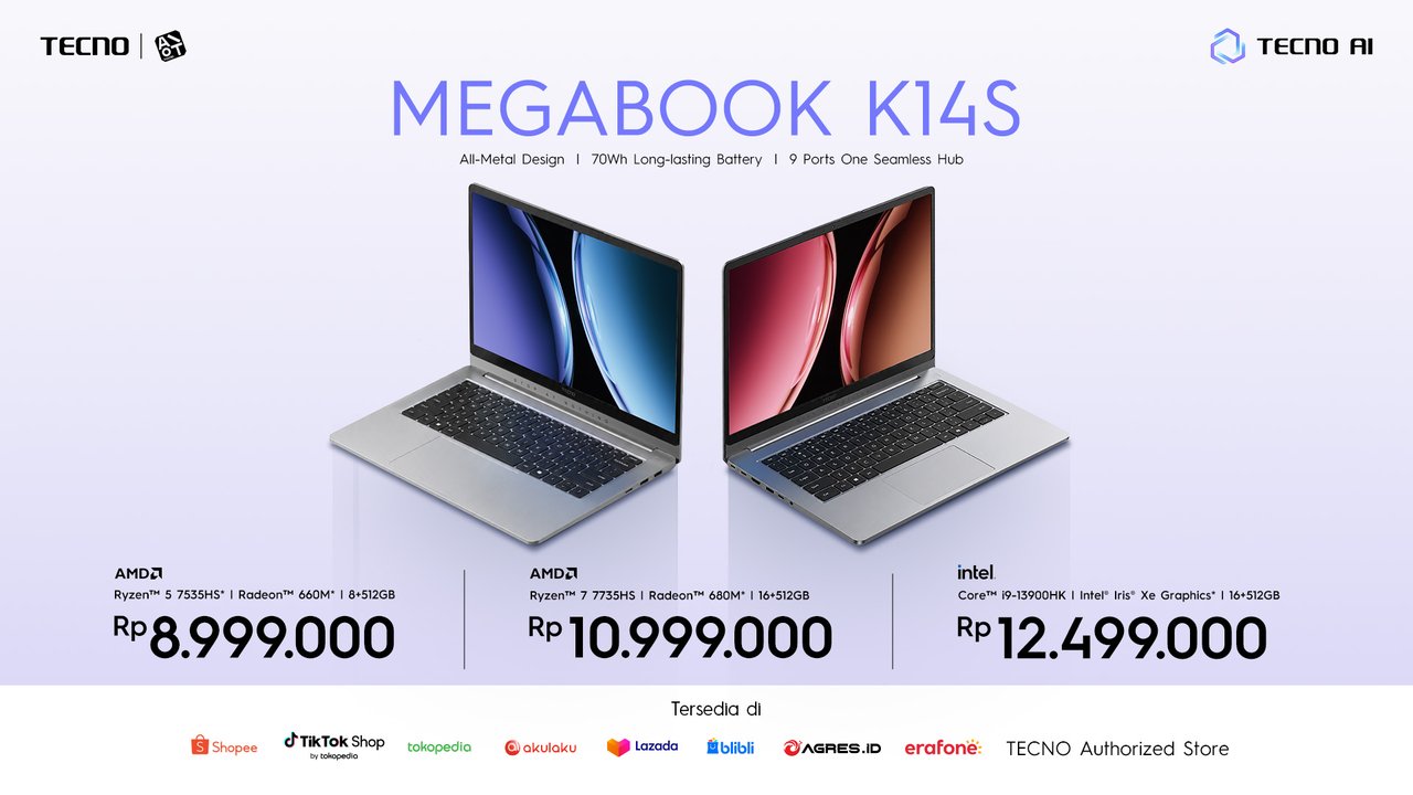 Tecno Megabook K14S: Pilih Ryzen 5, Ryzen 7, atau Core i9?