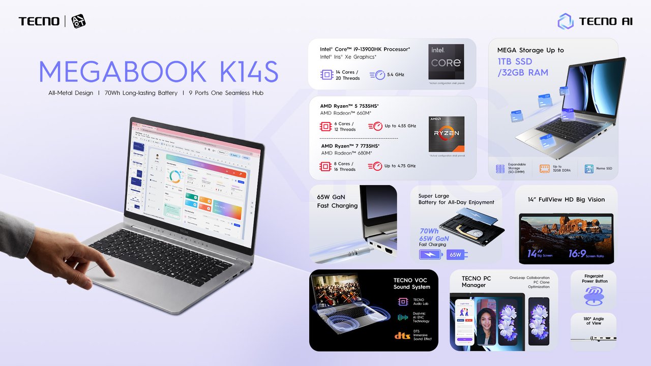 Tecno Megabook K14S: Pilih Ryzen 5, Ryzen 7, atau Core i9?