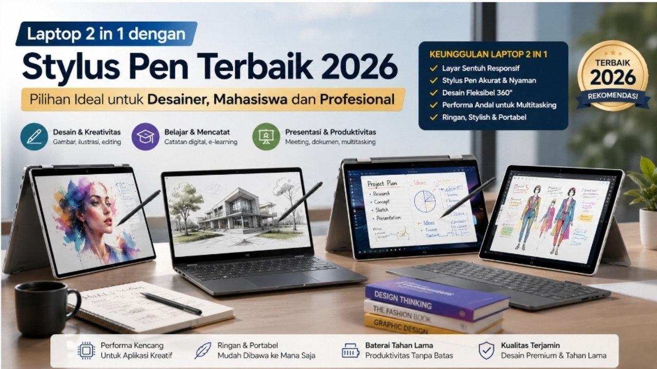 Laptop 2-in-1 dengan Stylus Pen untuk Desainer dan Mahasiswa