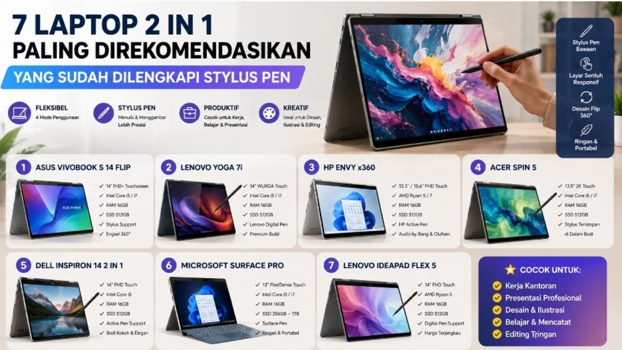 Laptop 2-in-1 dengan Stylus Pen untuk Desainer dan Mahasiswa