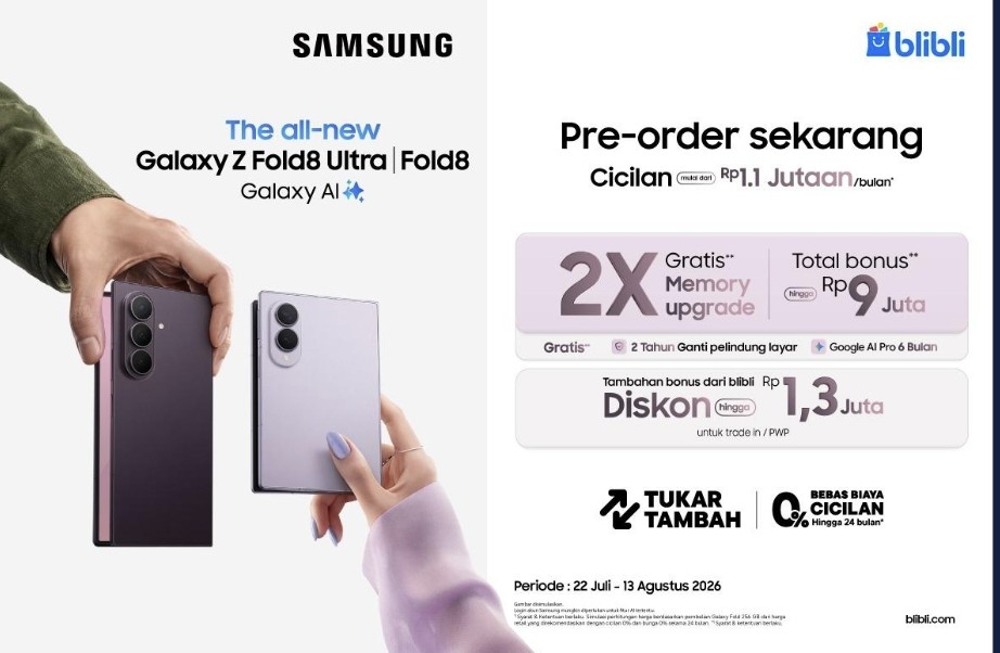 Pre-Order Galaxy Z Fold8 Ultra di Blibli: Cashback, Double Storage, dan Proteksi 6 Bulan