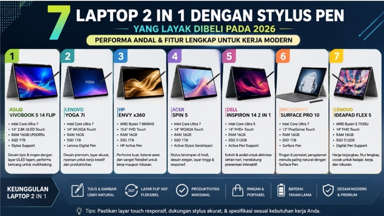 7 Laptop 2-in-1 Terbaik dengan Stylus Pen untuk Kreativitas dan Produktivitas