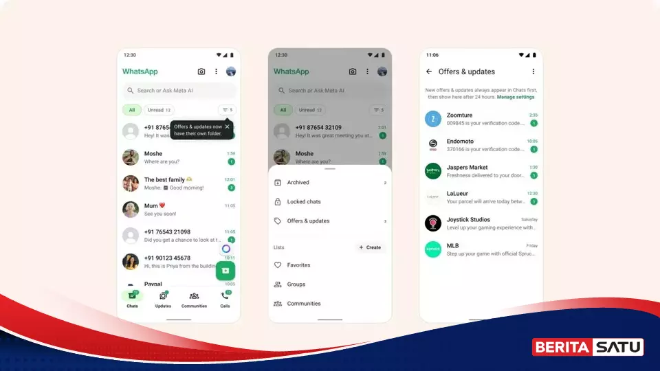 WhatsApp Uji Folder Otomatis: Promosi Terpisah, Inbox Lebih Rapi