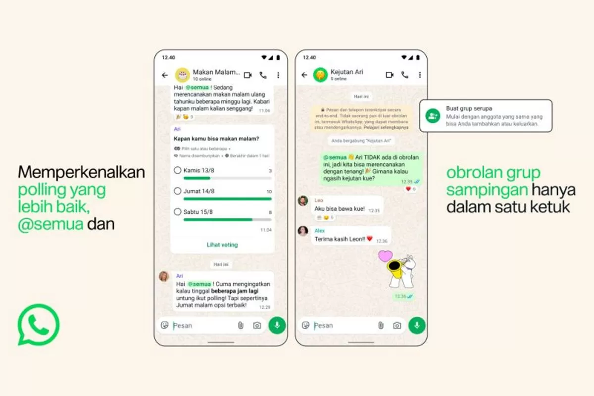 WhatsApp Grup Jadi Lebih Interaktif dengan Polling Anonim dan @all