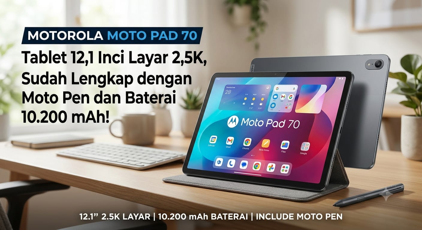 Moto Pad 70 dengan Layar 12,1 Inci 2,5K dan Baterai 10.200 mAh