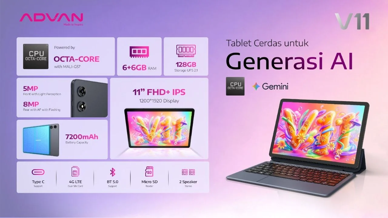 ADVAN Tablet V11 dengan Gemini AI: Tablet Rp2 Jutaan untuk Pelajar Serius
