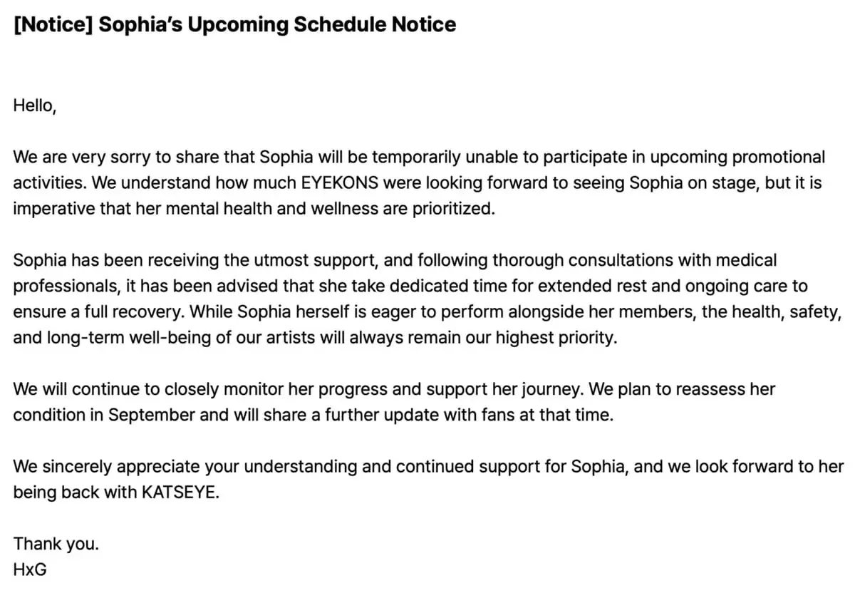 Hiatus Sophia KATSEYE: Ketika Kesehatan Mental Artis Pop Lebih Penting dari Panggung