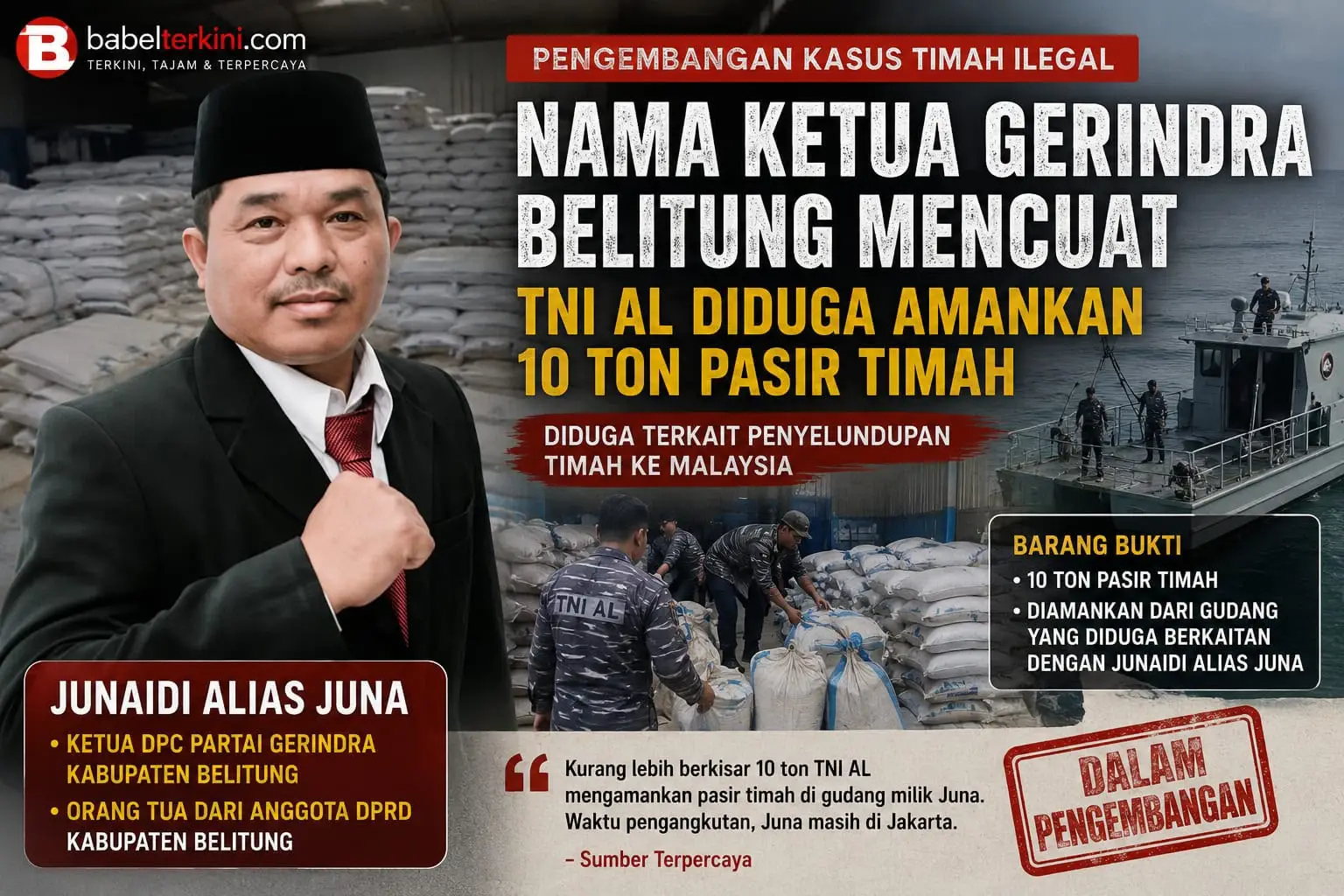 Penyelundupan Pasir Timah Ilegal Seret Politisi di Bangka Belitung