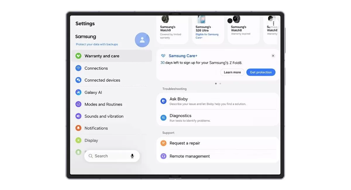Kelola Garansi dan Servis Samsung Galaxy dengan Warranty and Care di One UI 9