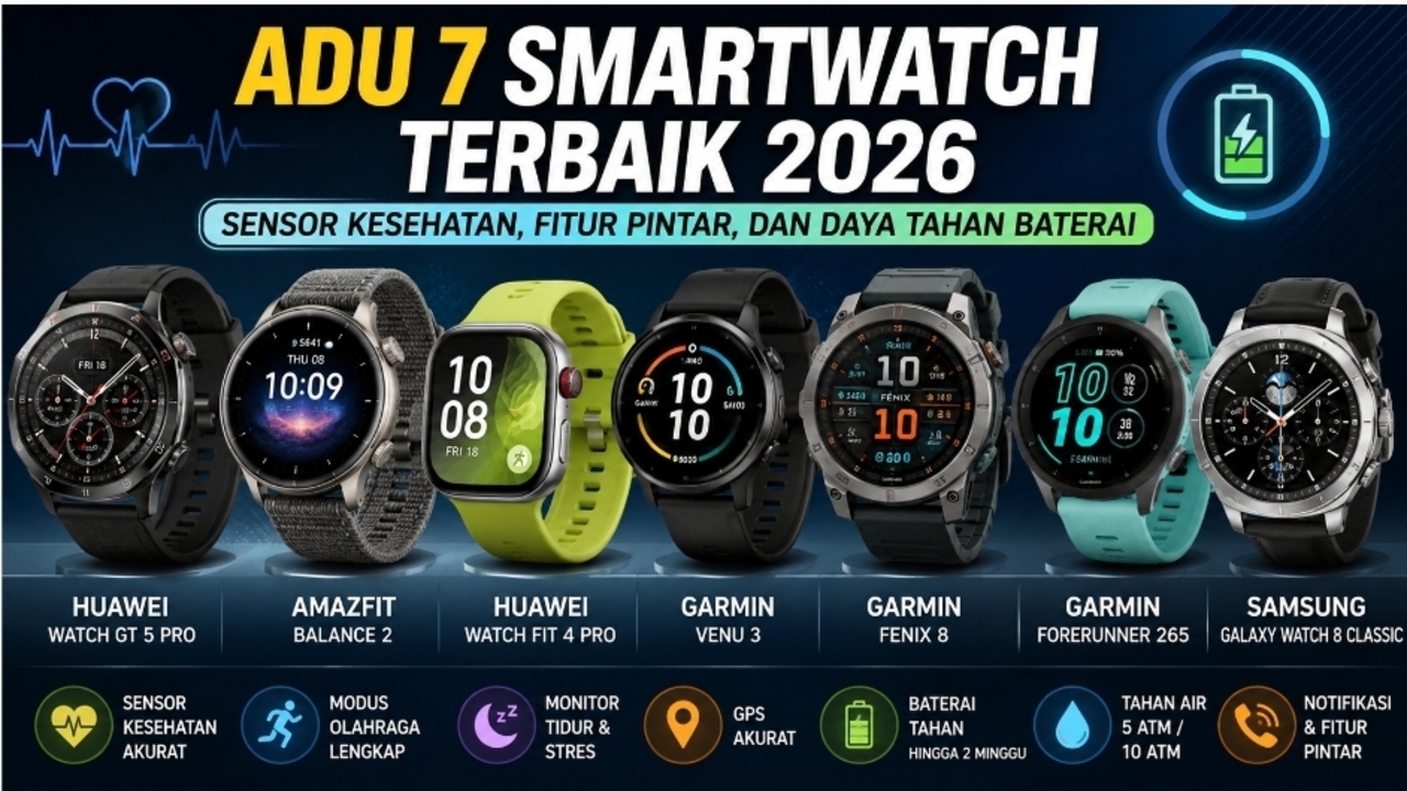 Smartwatch Baterai Tahan Lama: Adu 7 Model Paling Awet