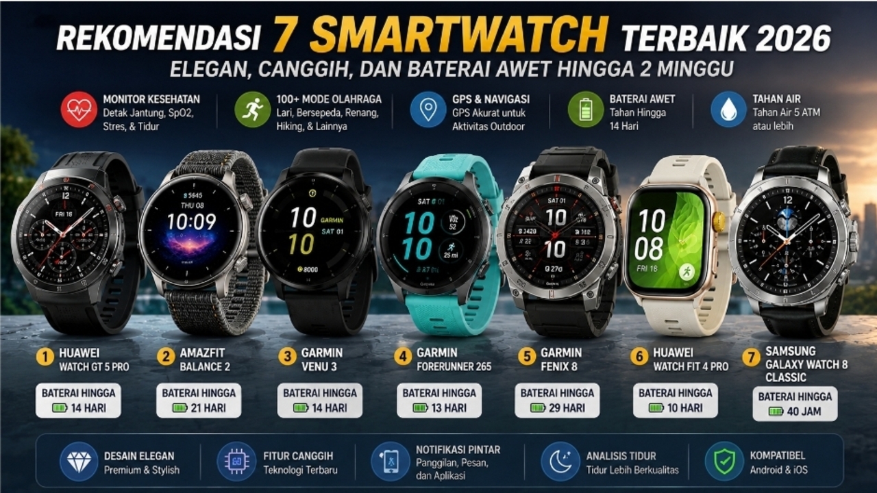 7 Smartwatch dengan Daya Tahan Baterai Terlama untuk Pengguna Aktif