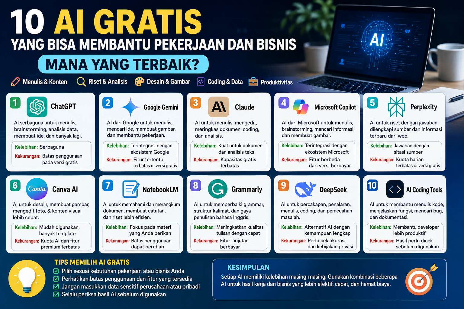10 Alat AI Gratis Terbaik untuk Produktivitas Kerja dan Bisnis