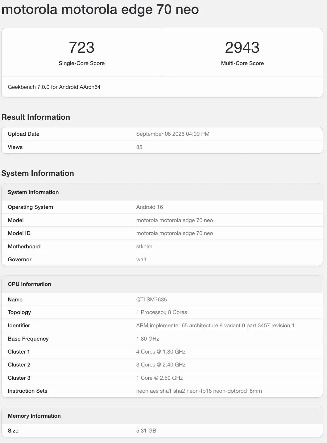 Motorola Edge 70 Neo di Geekbench: Mid-range Serius dengan Snapdragon 7s Gen 3