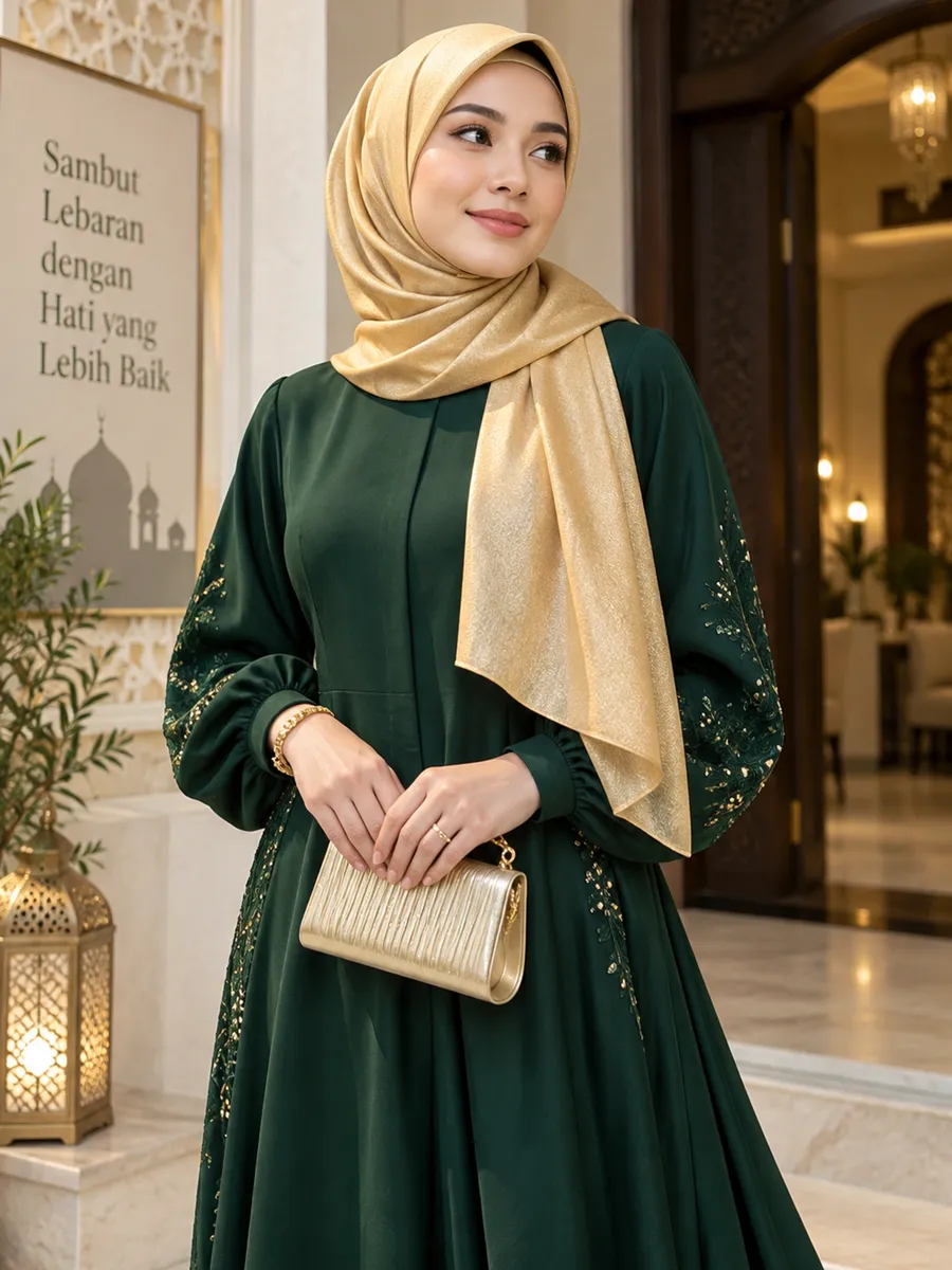 Baju Lebaran Hijau Botol: 13 Warna Hijab Paling Serasi