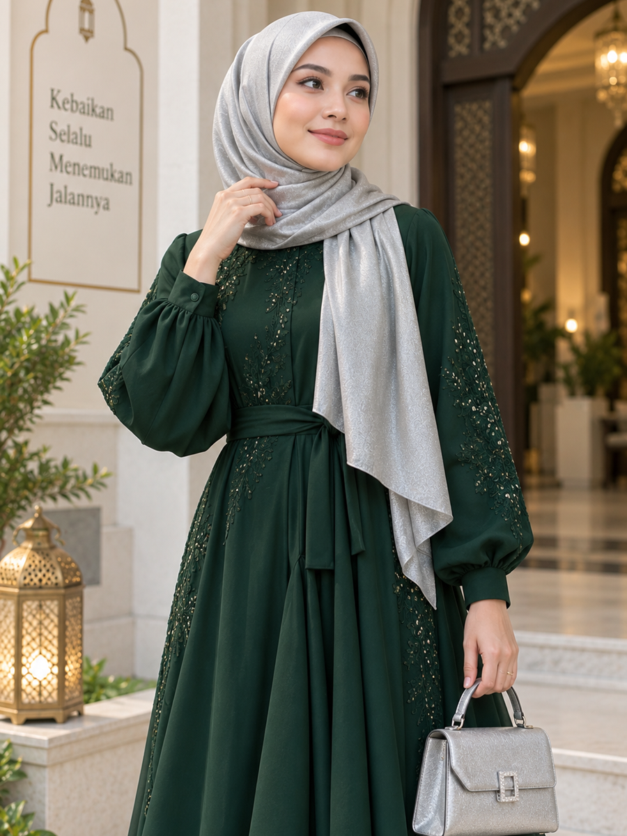 Baju Lebaran Hijau Botol: 13 Warna Hijab Paling Serasi