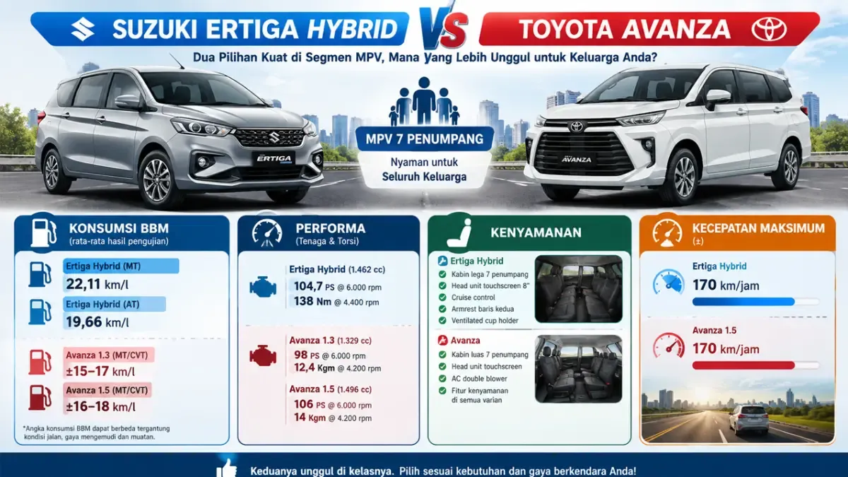 Toyota Avanza vs Suzuki Ertiga Hybrid: Mana Mobil Keluarga Paling Irit dan Bernilai?