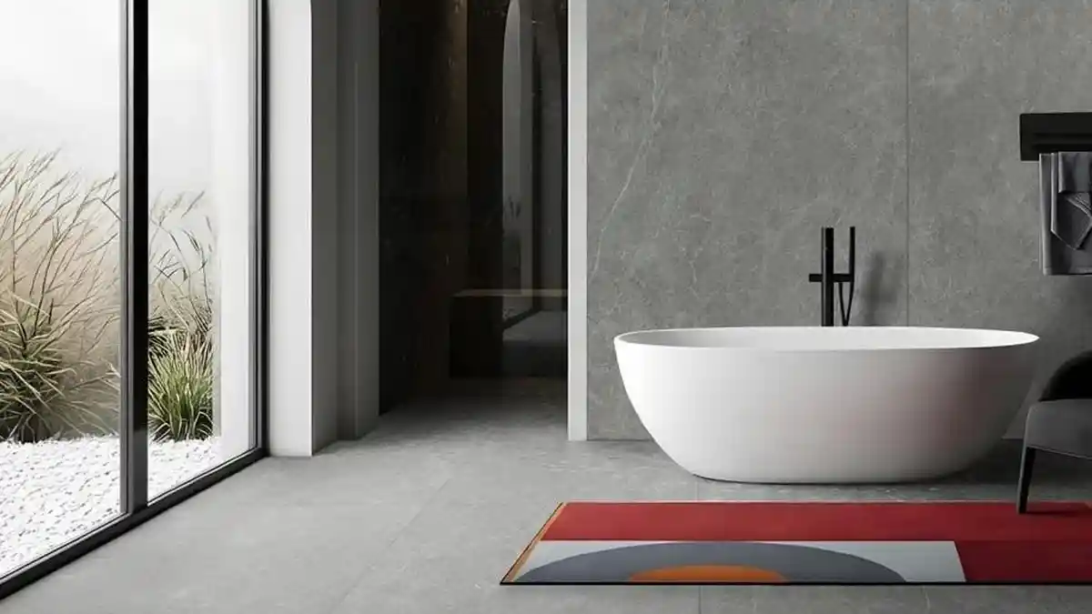 Lantai Sintered Stone R12 dan Silver Ion untuk Ruang Basah Modern