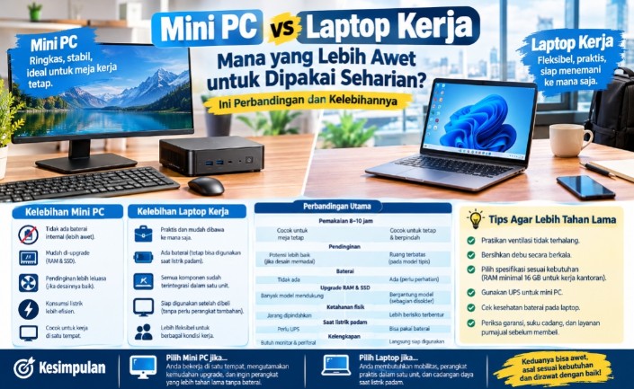 Mini PC atau Laptop untuk Kerja Seharian: Mana Lebih Tahan Lama dan Hemat?