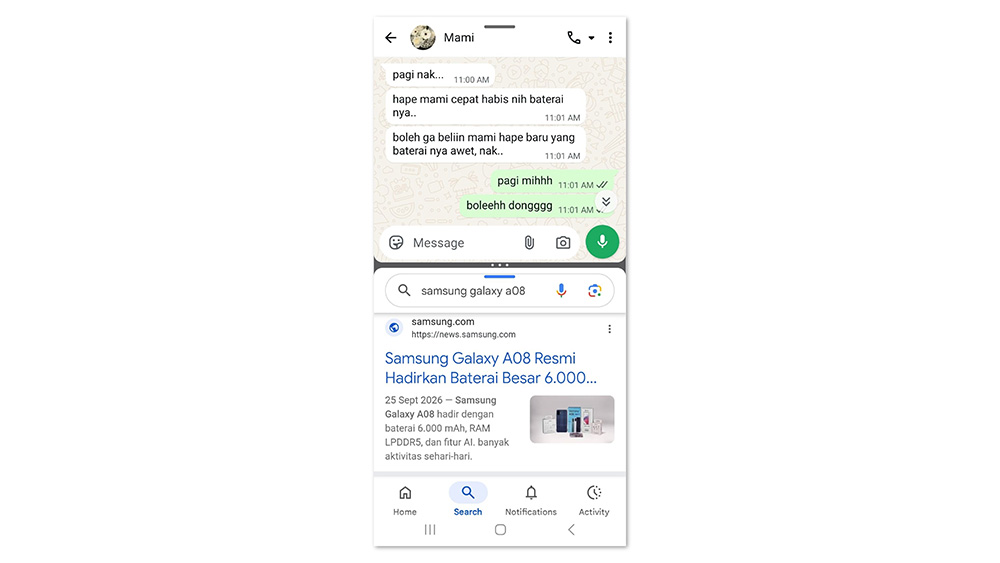 Maksimalkan Multitasking dengan Split Screen dan RAM Plus di Galaxy A08