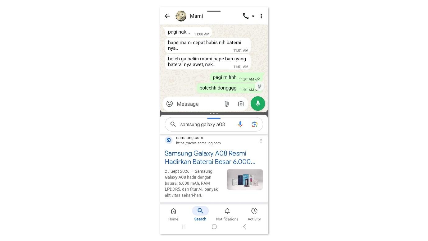 Maksimalkan Multitasking di Galaxy A08 dengan Split Screen dan RAM Plus