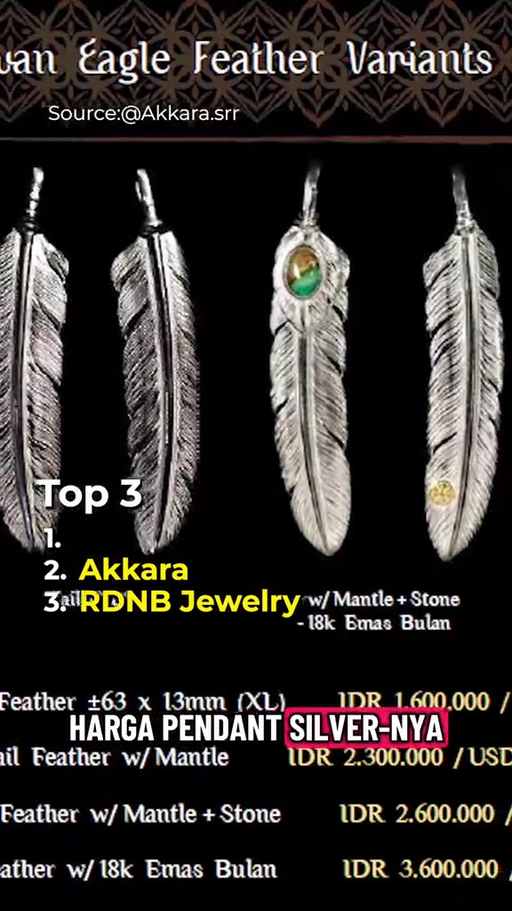 Empat liontin perak motif bulu elang berjajar dengan detail ukiran halus