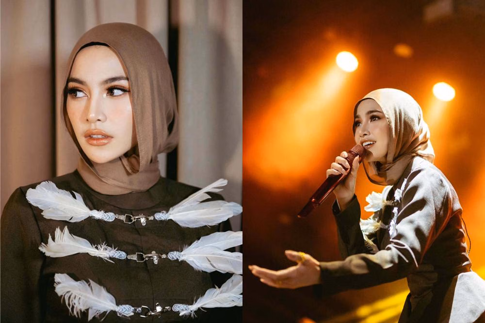 Gaya Hijab Mahalini: Pashmina Cokelat dengan Sentuhan Edgy