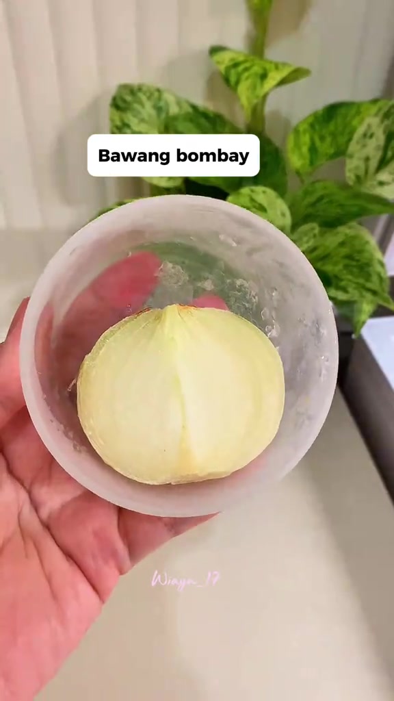 Bawang bombai kupas dalam mangkuk di meja dapur