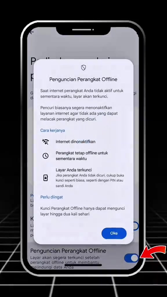 Dialog Penguncian Perangkat Offline menjelaskan layar otomatis terkunci setelah perangkat offline.