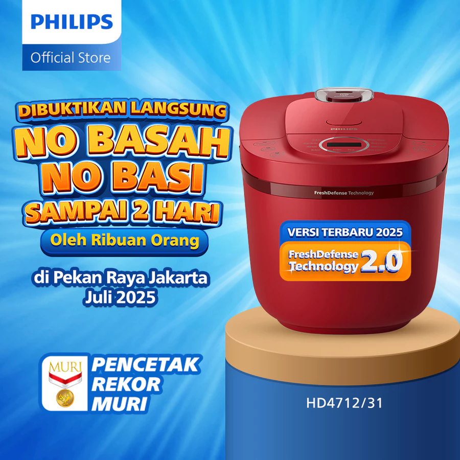 Philips Digital Rice Cooker Magicom 1.8 L - 3000 Digital Series HD4712/31 - Merah - 12 Menu Masak - Anti lengket - FreshDefense Technology - 400 Watt