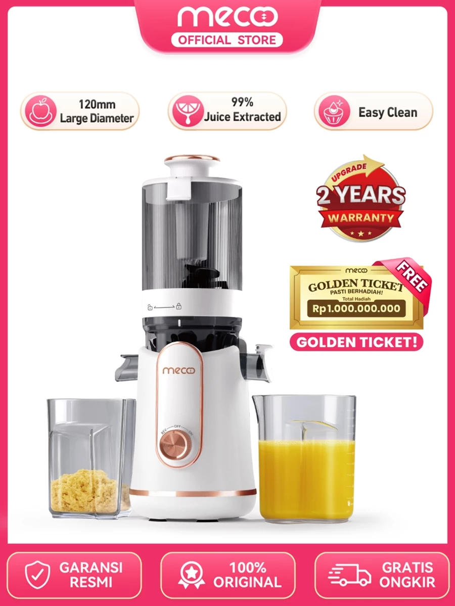 Mecoo Aesthetic Slow Juicer Pro 120mm Extra Big Mouth Extra Easy Clean Low Watt BPA Free Cold Press