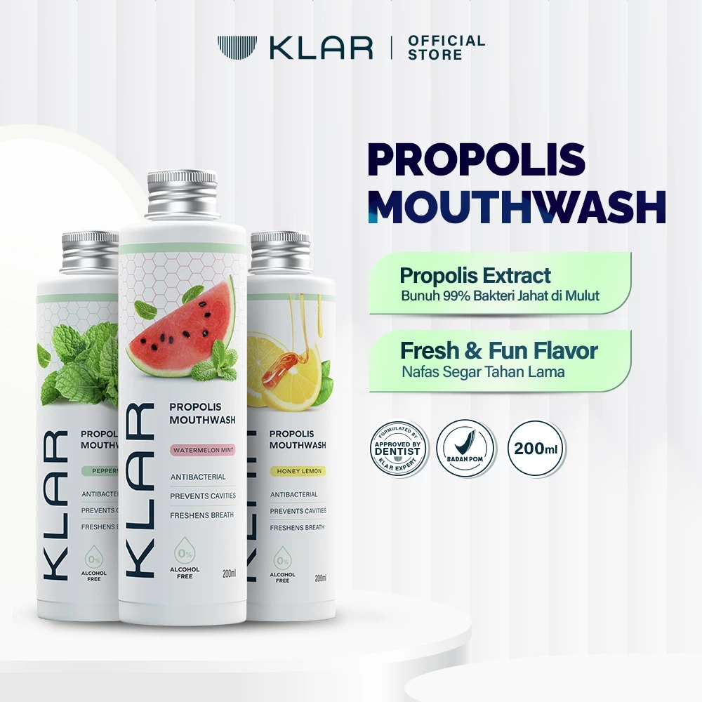KLAR Mouthwash Propolis - Obat Kumur Antiseptik 200ml | Mencegah Gigi Berlubang & Menyegarkan Nafas | Alcohol Free