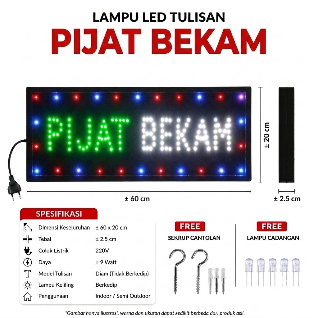 Turun 25%: lampu LED sign tulisan PIJAT