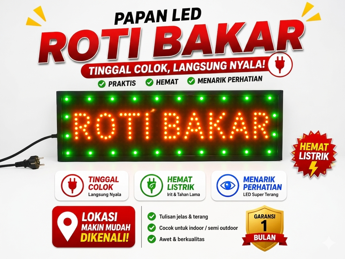 Turun 24%: Tulisan Lampu LED ROTI BAKAR