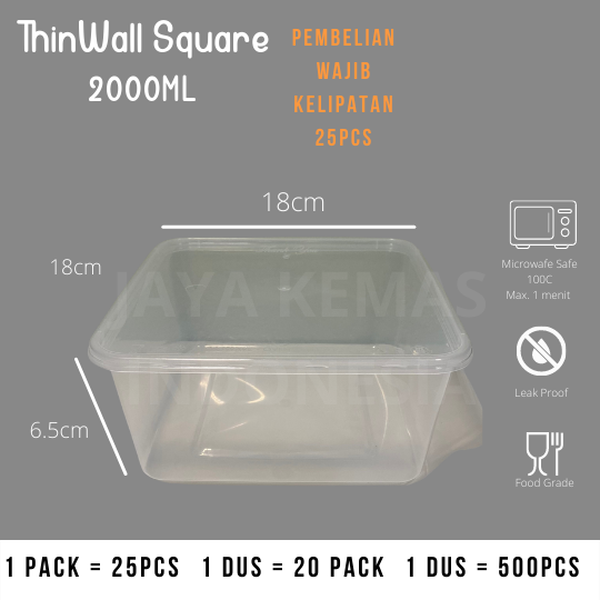 Harga Baru Turun: THINWALL SQUARE 2000ML