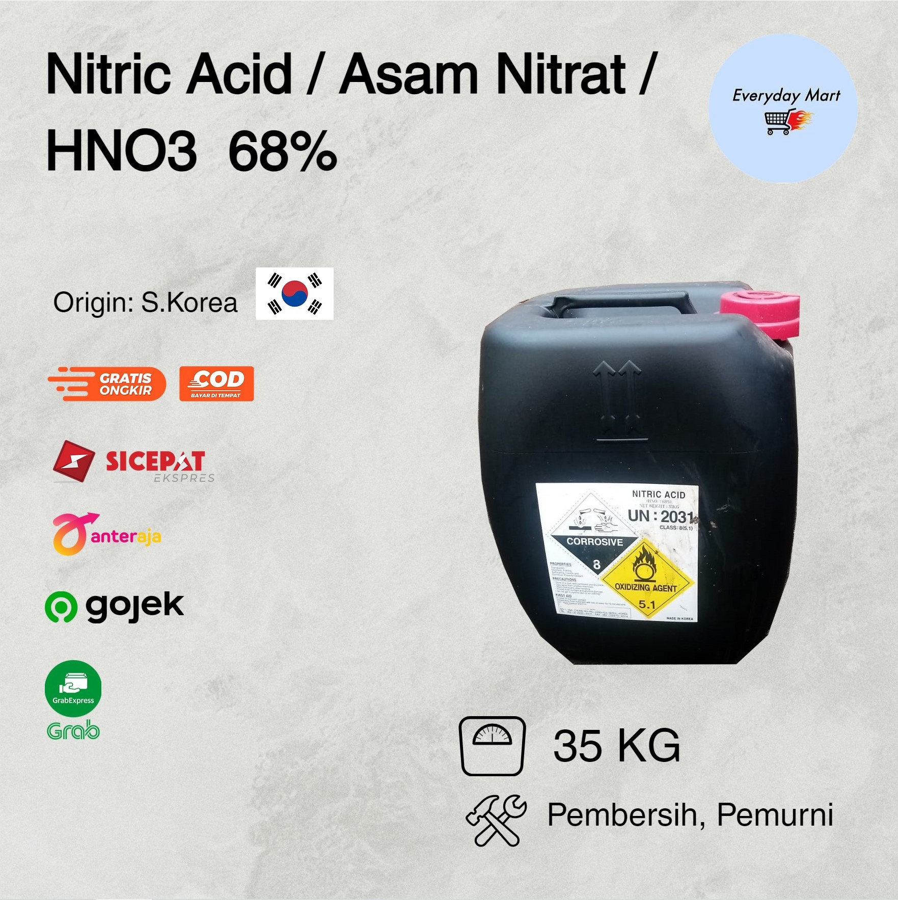 Turun 30%: Asam Nitrat 68% / Nitric
