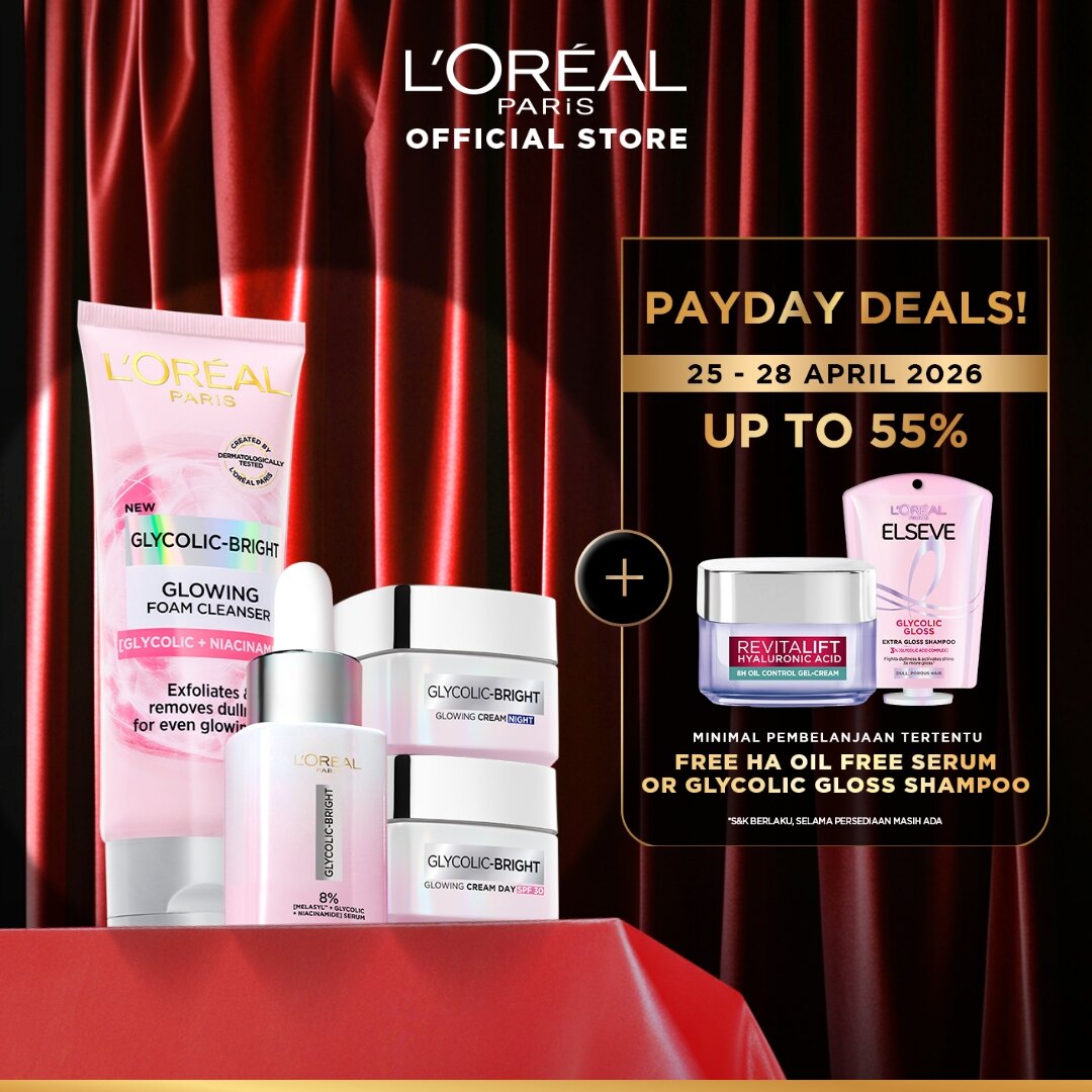 Turun 23%: LOreal Paris Glycolic Bright Glowing (Perawatan Lengkap untuk