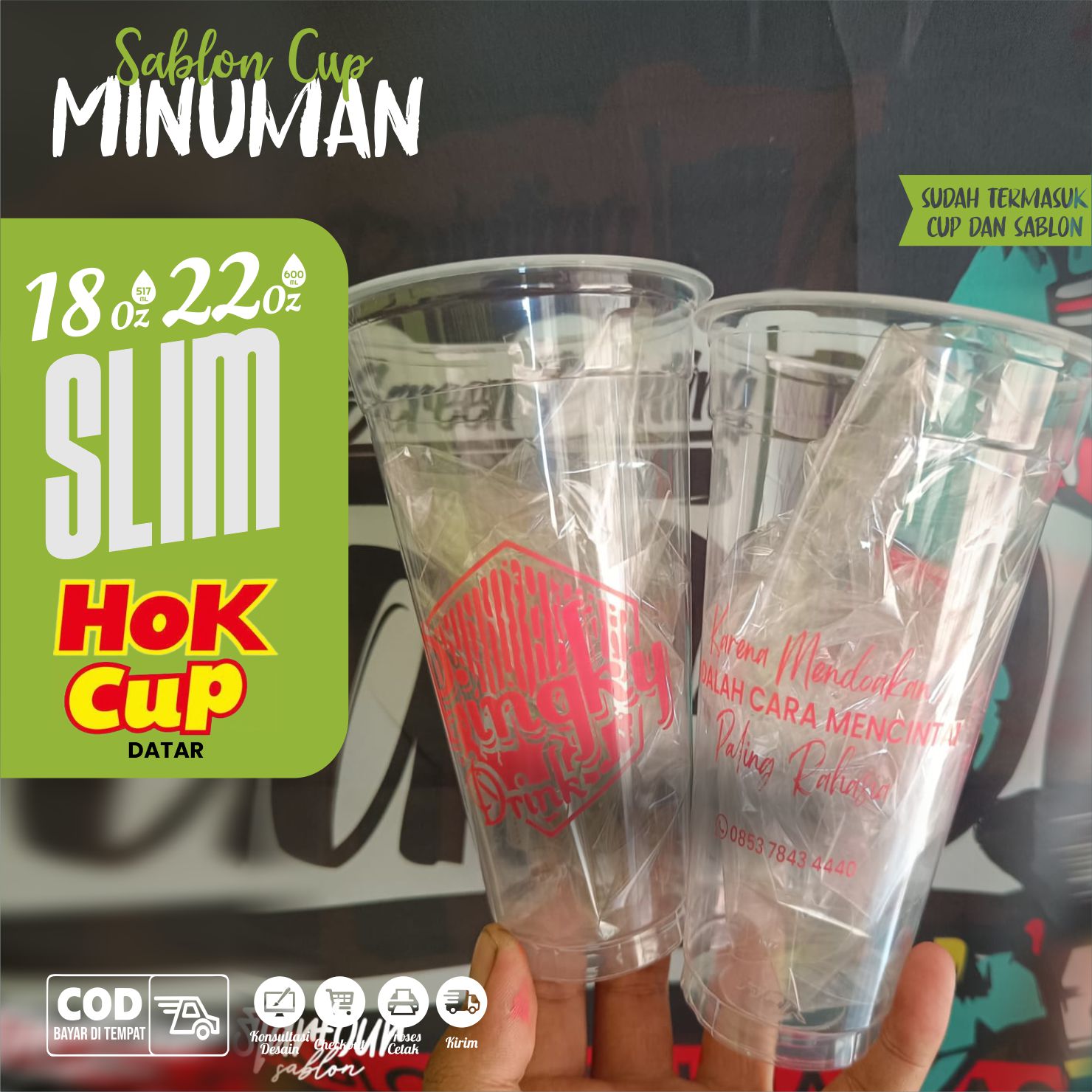 Turun 24%: Cup Sablon Custom Merek Hook