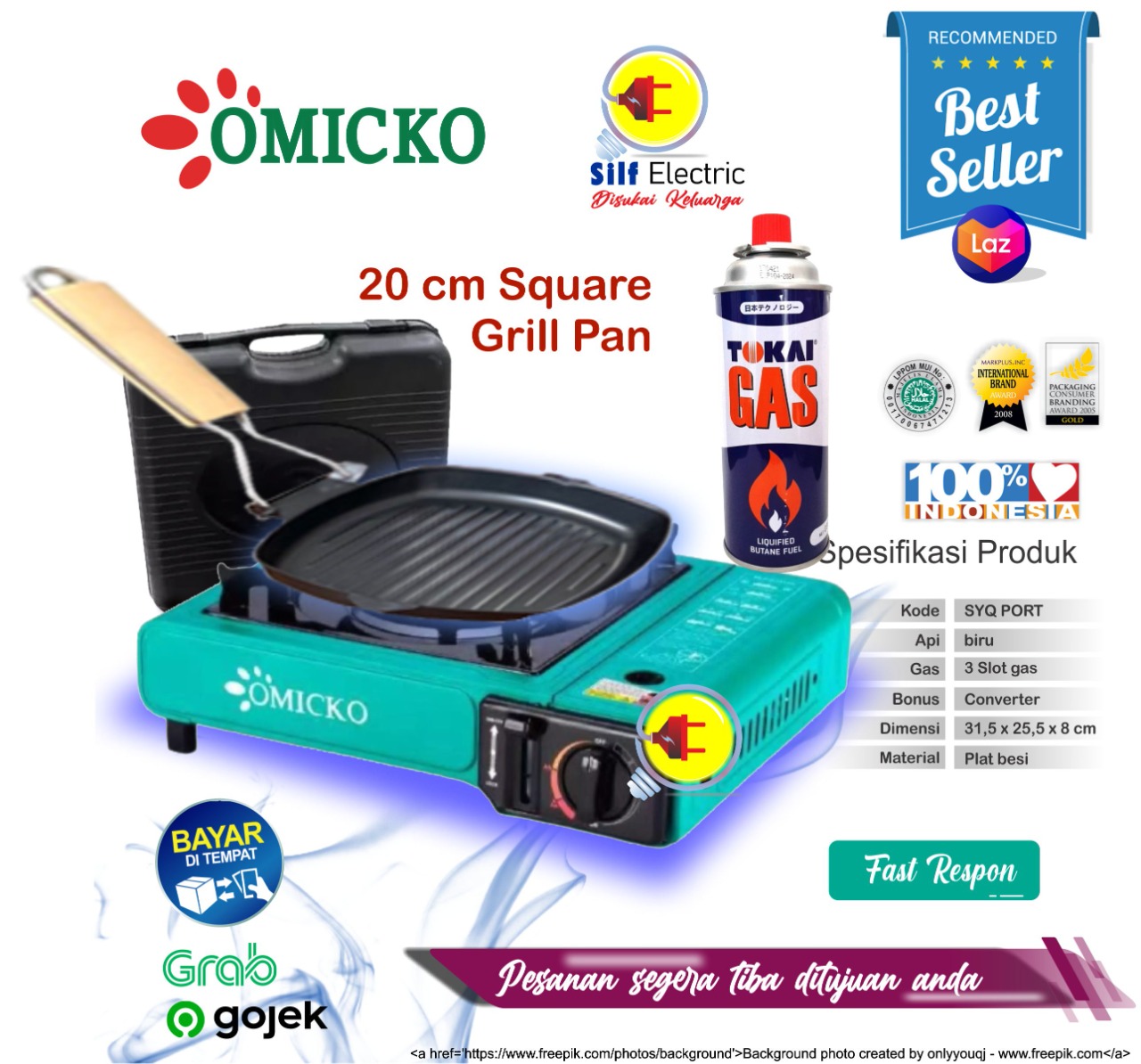 Turun 22%: Paket Kompor Gas Portable omicko+Pemanggang (Square Pan)