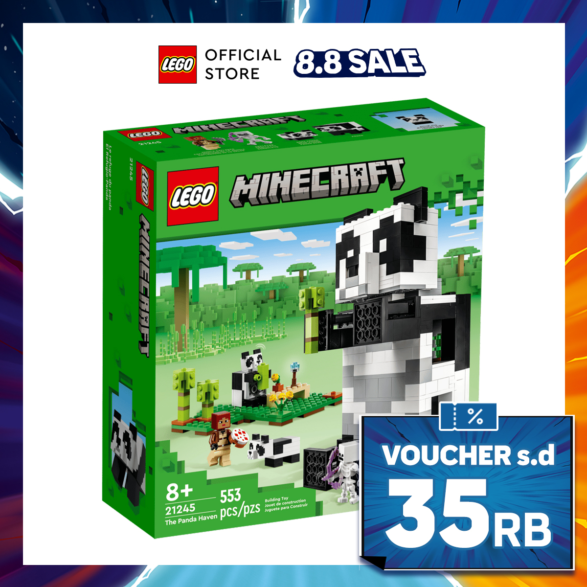 Turun 50%: LEGO Minecraft 21245 The Panda (553 Pieces)