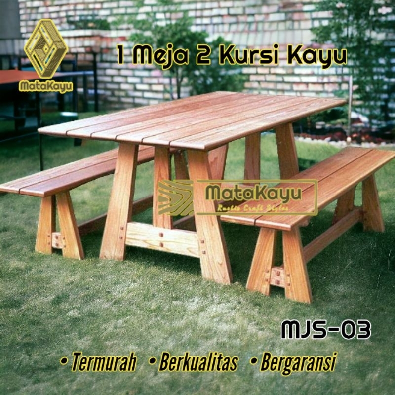 Turun 40%: Set meja 2 kursi bangku
