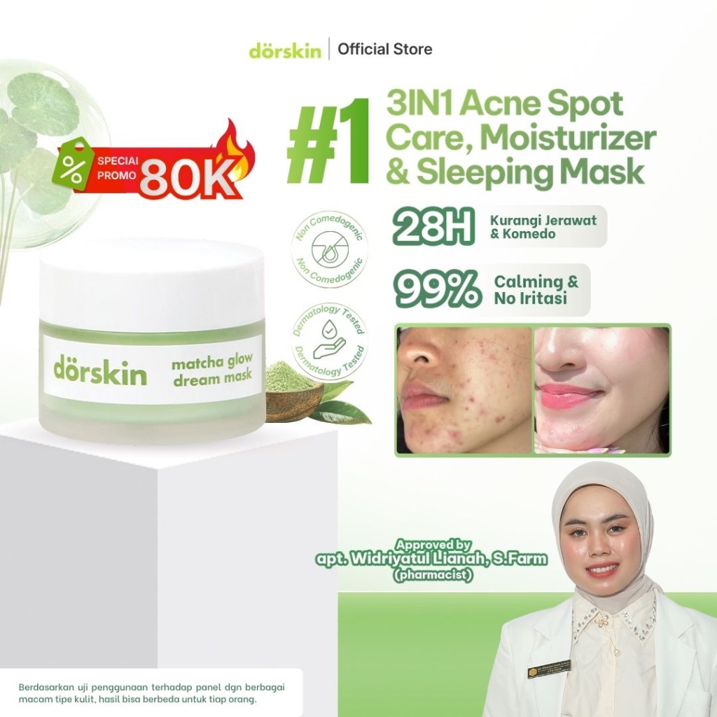 [FLASH SALE] Dorskin Matcha Glow Dream Mask Moisturizer - Multifungsi Tuntas Jerawat Pelembap Sleeping Mask dan Totol Jerawat Bruntusan