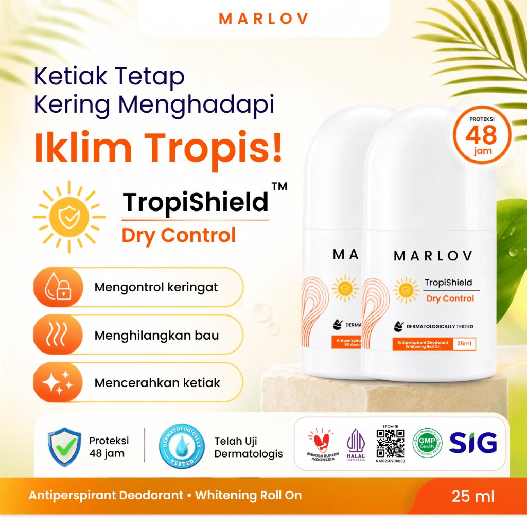 Paket Hemat 2 PCS MARLOV TropiShield Antiperspirant Deodorant Whitening Roll On 2x25ml - Proteksi 48 Jam